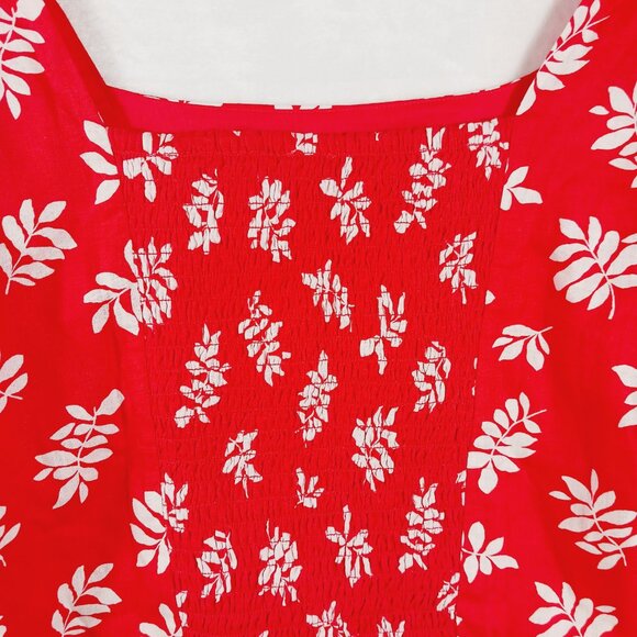 Ann Taylor, Top, Red with White Leaf Print, Square Neck, Puffed Sleeves, Size 8 - Picture 10 of 15